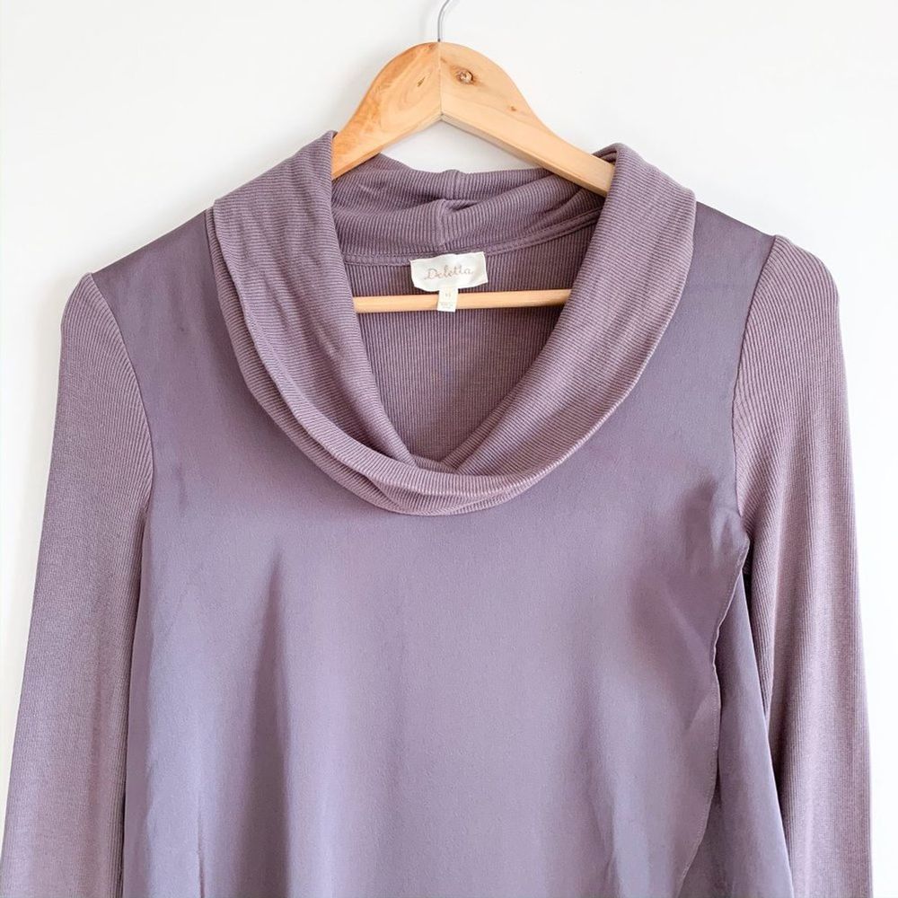 ✨ Anthropologie Deletta Cowl Neck Drape Front Long Sleeve Tunic Top Extra Small - Picture 4 of 9